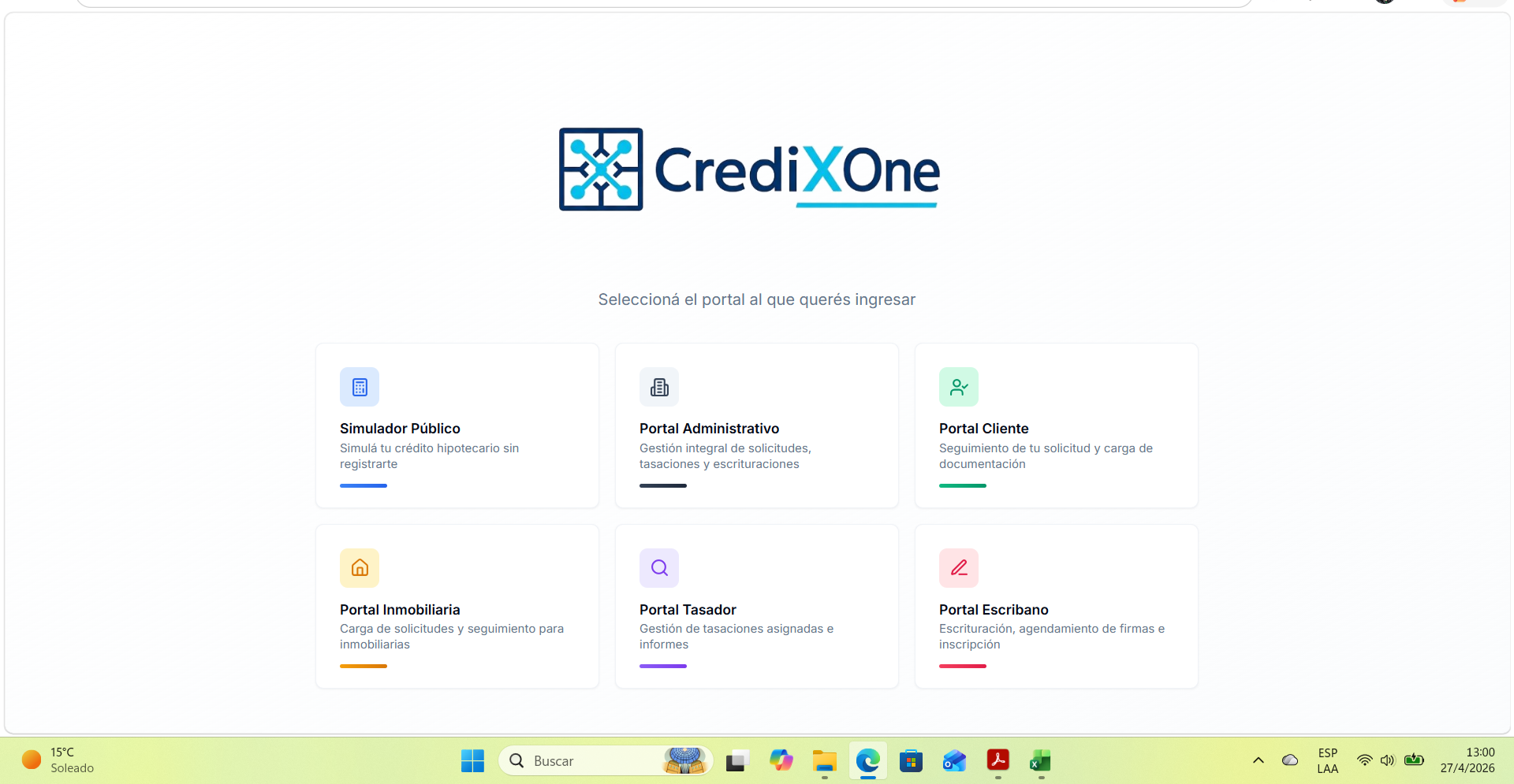 Vista de portales del ecosistema CrediXOne